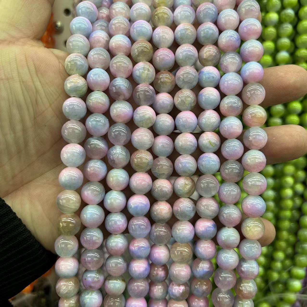 天然冰絲玉優化彩色雙色圓珠 DIY飾品配件項鍊服裝材料批發半成品