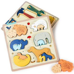 Montessori Early Childhood Puzzle Building Blocks Hand-held Board Baby Child Shape Matching Panel 1-2 Years and a Half 3 Baby Educational Toys