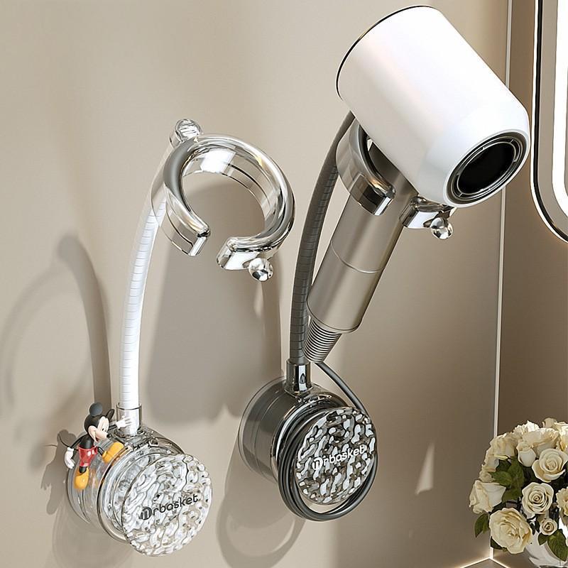 Suction Cup Hair Dryer Holder, Hands-Free Lazy Person Hair Dryer Rack, Bathroom Hair Dryer Stand, No-Drill Storage Rack