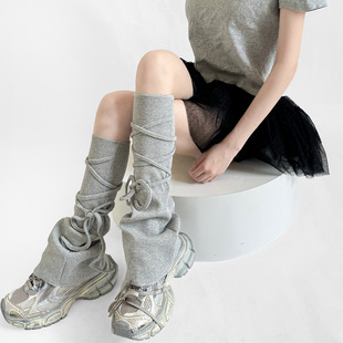 Spring and Summer Solid Color Trapezoidal Strap Socks for Women, Y2K Design, Slouch Socks, Harajuku Style, Gray Jk Flared Leg Warmers