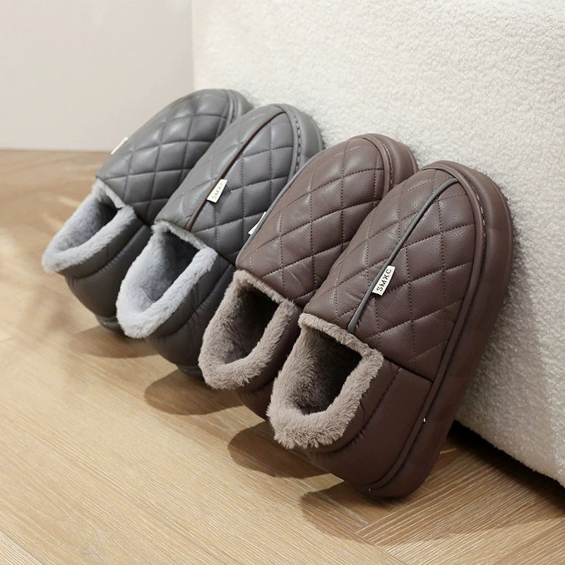 Хлопчатобумажная обувь для мужчин зимняя домашняя обувь легкая утолщение PU водонепроницаемая хлопчатобумажная обувь нескользящая повседневная плюшевая сумка с хлопчатобумажными тапочками