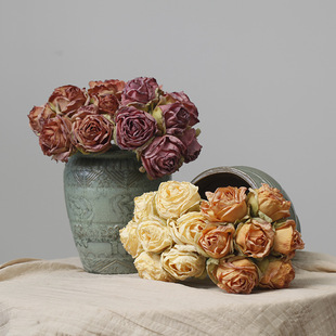 Imitation Dried Flower Simulation Rose Dry Coke Edge Retro 7 Roses Holding Flower Bundle Home Decoration Photography Props