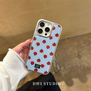 Korean Tomato Ins Style Suitable for Iphone16 Electroplating 15Promax Apple 13 Mobile Phone Case 14 Hard Anti-Fall 16P