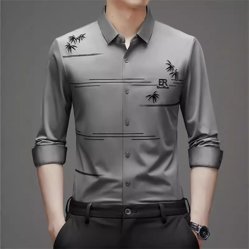 Senliang with autumn men's long sleeve shirt business seamless shirt wrinkle-free ironing high elasticity a generation of hair