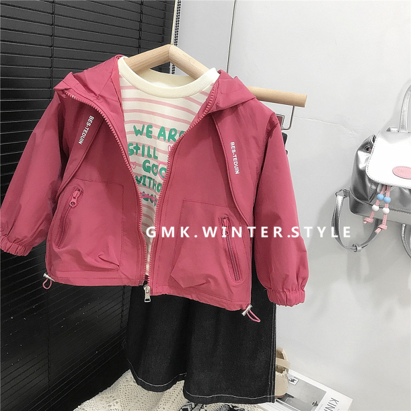 女童外套春秋新款儿童时髦中小童宽松冲锋衣洋气百搭女宝连帽外贸|undefined