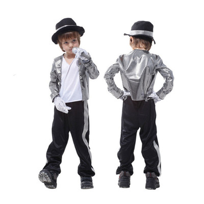 Silver sequin Jazz hiphop rapper dance outfits for boy baby Michael Jackson Halloween costumes cos mike singer of masked ball boy clothing in the New Year
