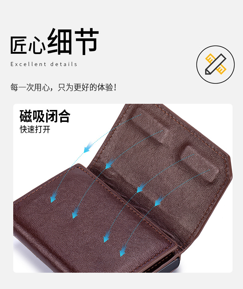 Ví nam gập mini da bò thật chống trộm RFID ba khúc — Đỏ nâu, Đen, Cà phê - Ngựa điên chi tiết 9