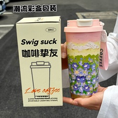 女の子向けの見栄えの良い新しいステンレス製魔法瓶カップ、オフィスのポータブルコーヒーカップ、屋外のダブルストローウォーターカップ