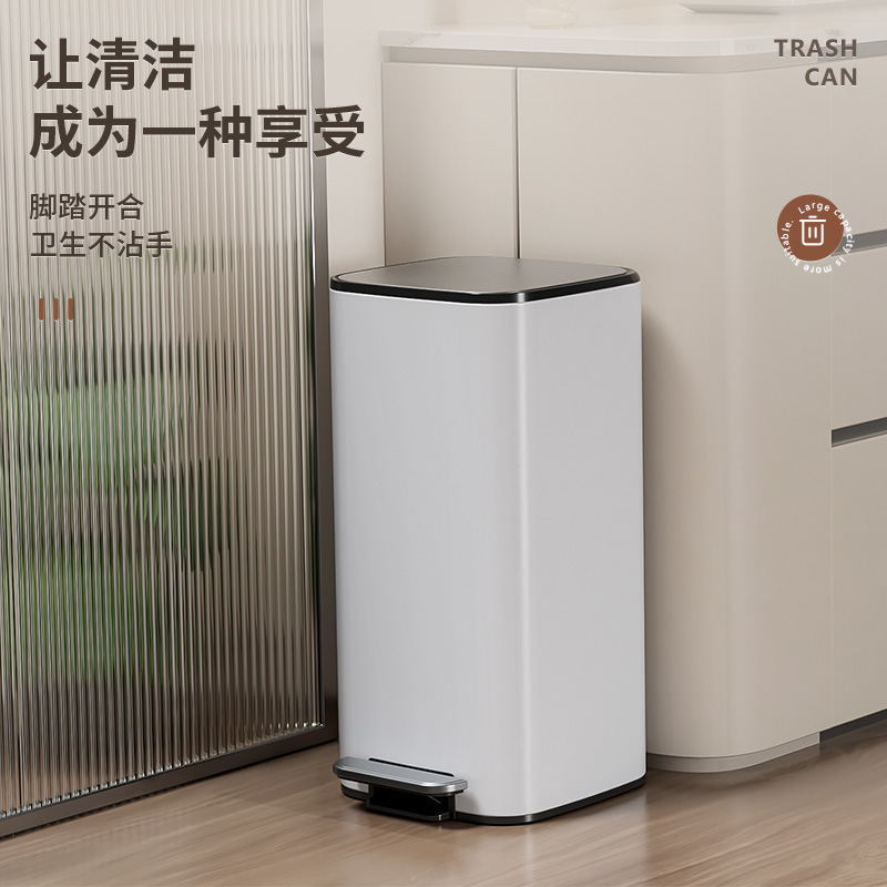 Foot-Operated Trash Can, Stainless Steel, for Kitchen, Living Room, Bathroom, Dual-Purpose with Press and Foot Pedal, Luxury Style, Large Capacity Trash Bin Foot-Operated Trash Can, Stainless Steel, for Kitchen, Living Room, Bathroom, Dual-Purpose with Press and Foot Pedal, Luxury Style, Large Capacity Trash Bin