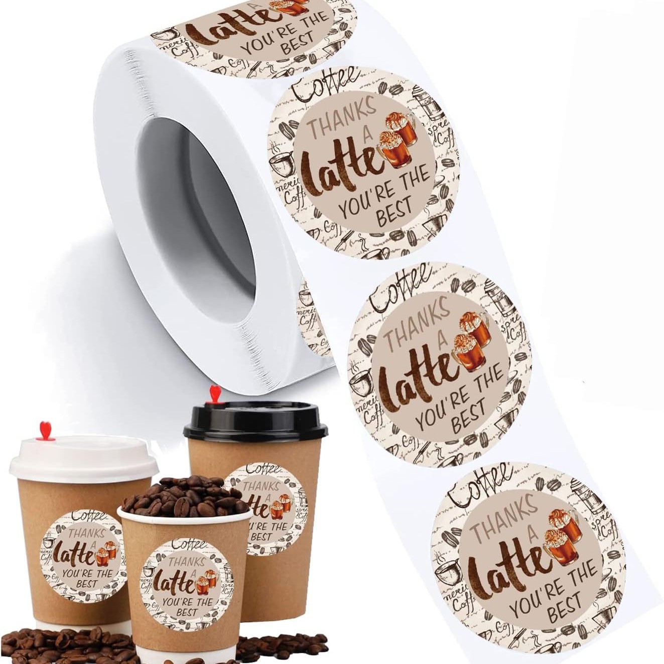 2英寸感谢拿铁咖啡感谢贴纸咖啡节日主题贴纸标签各种企业