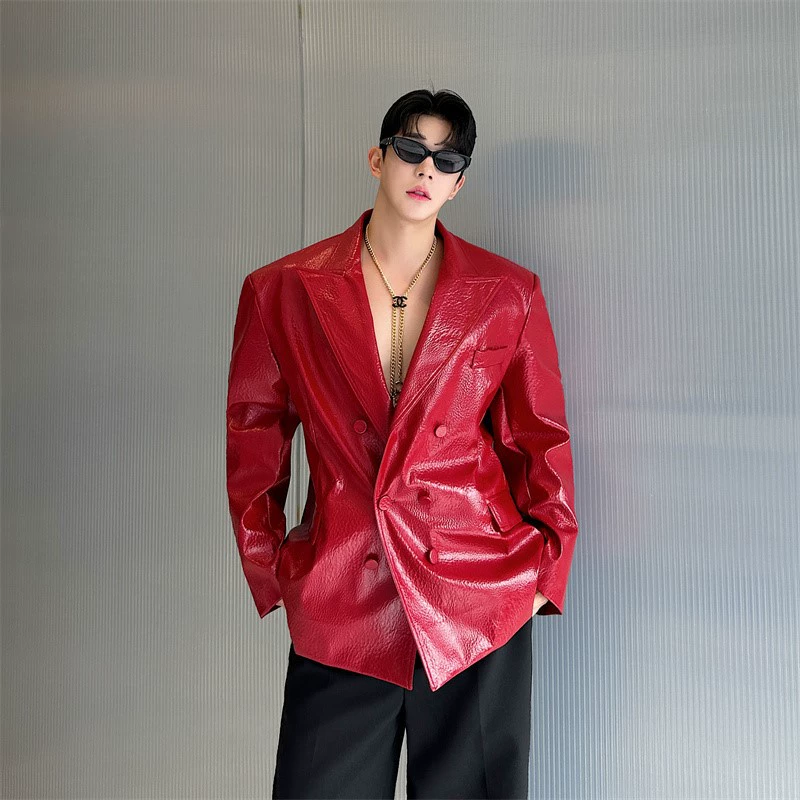 Retro glossy polyurethane suit, jacket, trench coat