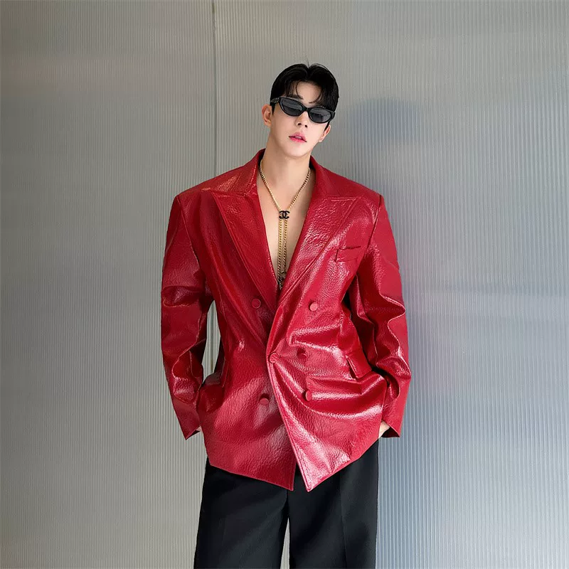Retro glossy polyurethane suit, jacket, trench coat