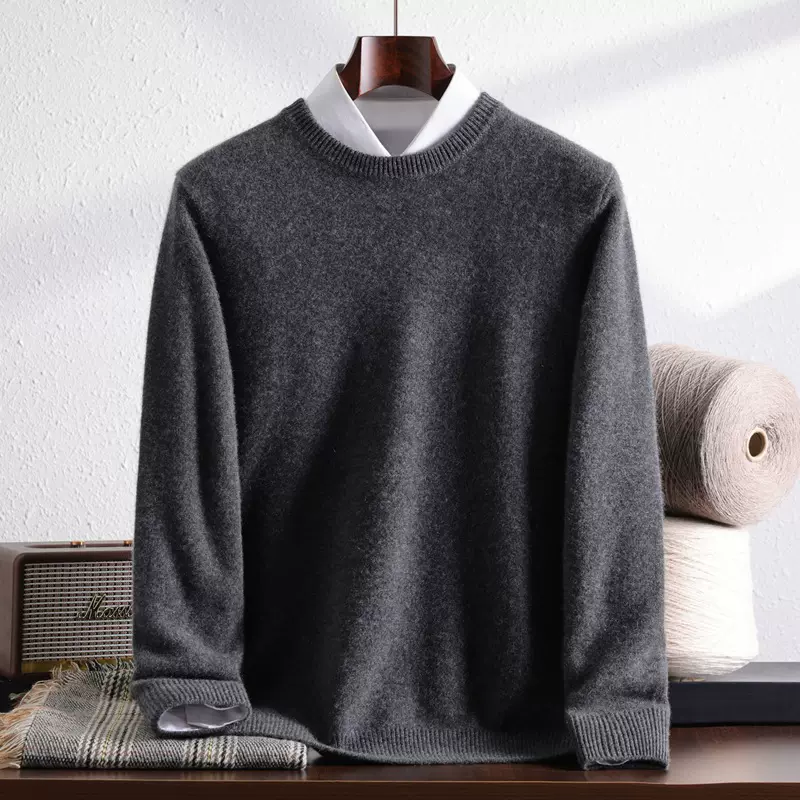 秋冬新款男士毛衣100%纯山羊绒衫圆领长袖套头商务休闲针织羊绒衫