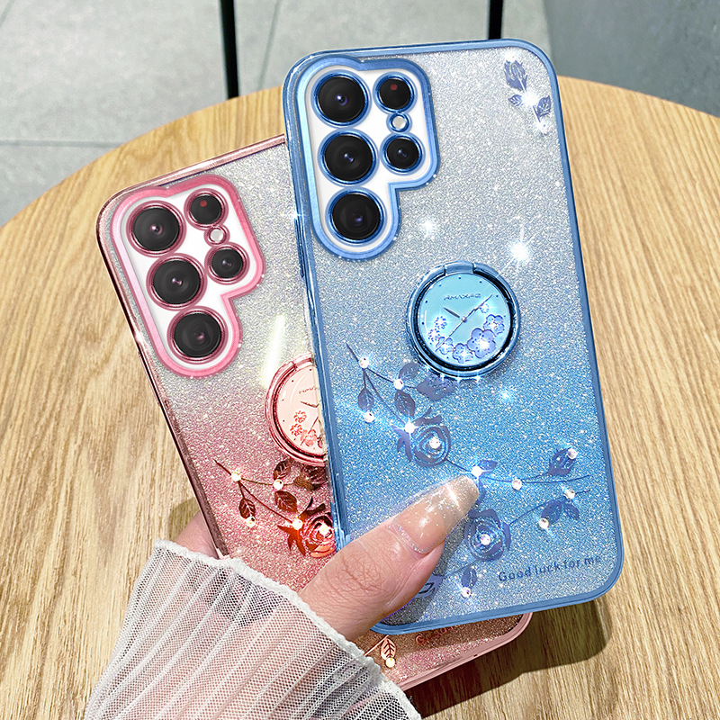 渐变永生花指环支架防摔高级感保护套适用三星S24ULTRA/23手机壳