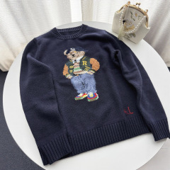 RL/スキャン可能なスキャナーフード付きクマ25年秋冬ウールヘビーウェイト刺繍漫画ラウンドネックニットセーター女性用