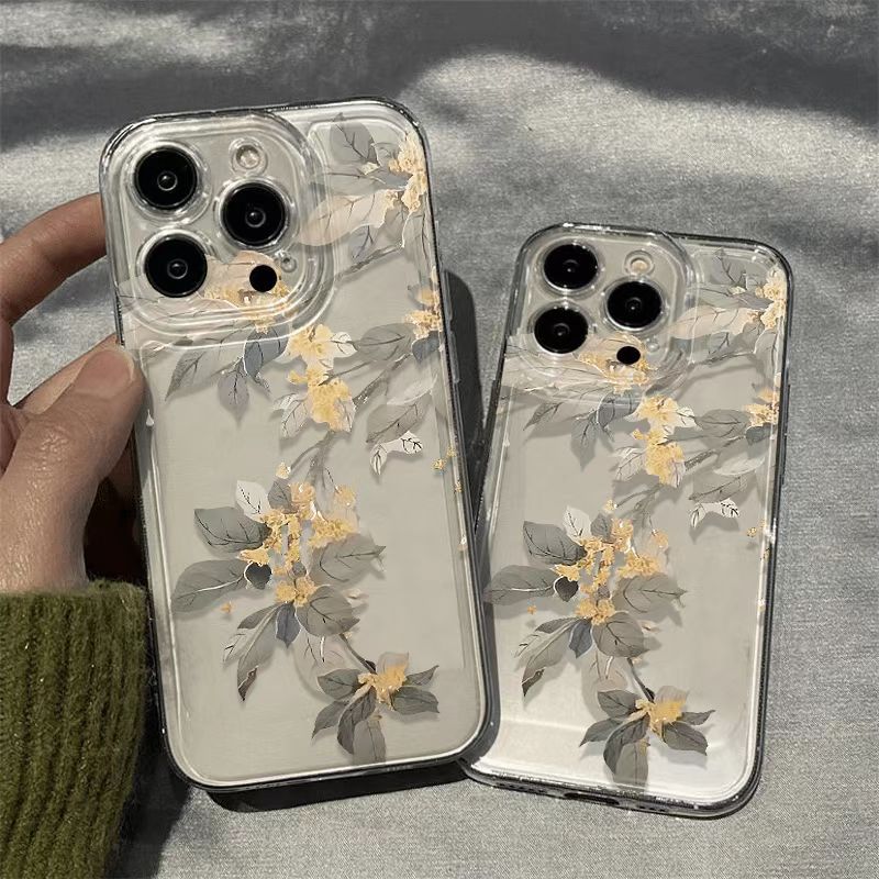 Estilo japonés y coreano para iphone16promax funda para teléfono móvil transparente Apple 15 anti-caída 14pro transparente 13/12 flor
