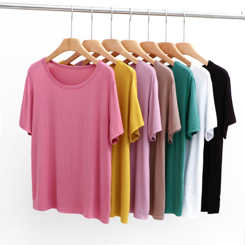 Bitumen round neck short sleeve base shirt summer thin loose slimming single color T-shirt casual minimalist women's top