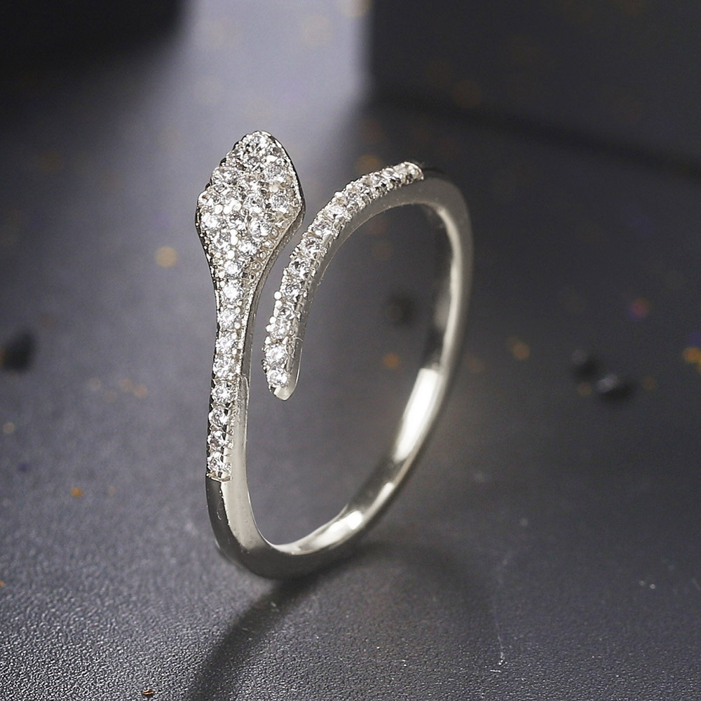 Simple Style Snake Copper Inlay Zircon Rings 1 Piece