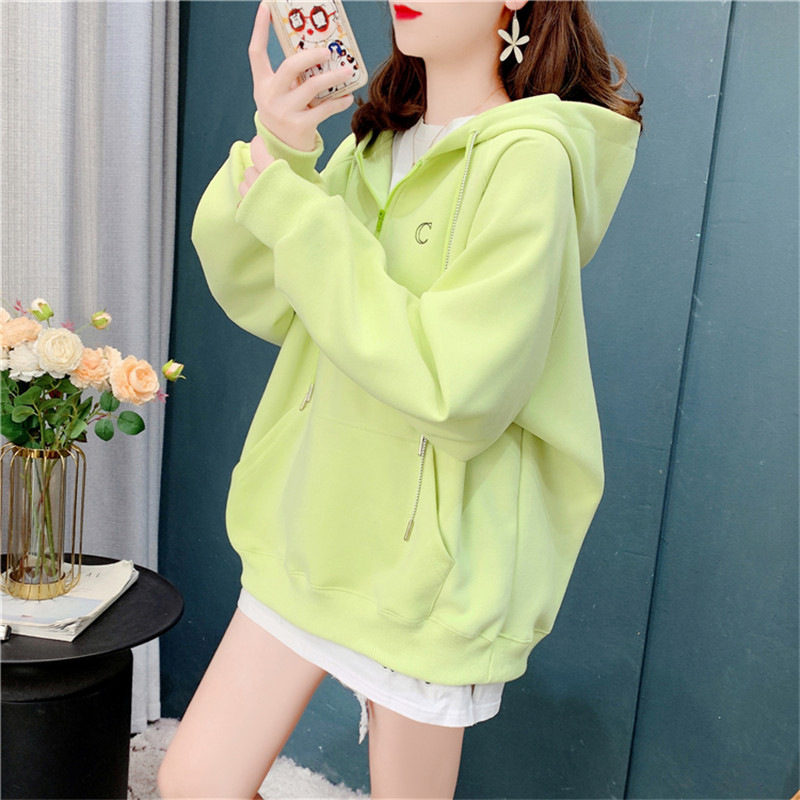 8824# [6535] Early Autumn 2022 Trend Letter Embroidered Hooded Long Sleeve Pullover Thin Coat Women