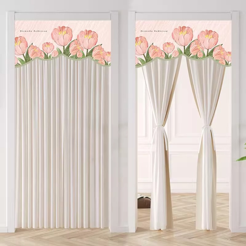 French-Style Door Curtain Partition Curtain for Home Bedroom Kitchen Blocking Curtain Half-Hanging Curtain Bathroom Curtain No-Drill Installation Ins Style