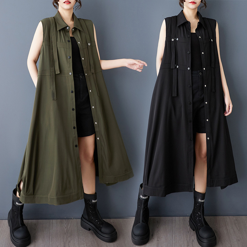 Real Shot of 2026 Spring/Summer New Style Sleeveless Vest Shirt Dress, Fashionable Versatile Mid-Length Thin Coat Long Dress