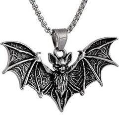 ゴシックバットペンダントネックレス、ステンレス鋼ヴァンパイアバットジュエリー、ハロウィンゴシックメンズアクセサリー