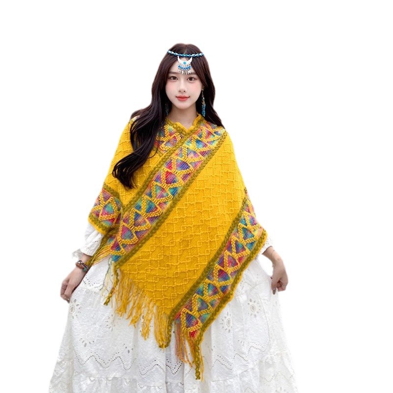 El estilo nacional engrosado bufandas cálidas con chalecos tibetanos fotografía turístico vestido con una capa de moda multifuncional