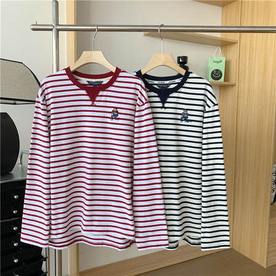 2024 AuTumn and WinTer New Women's Preppy STyle Basic STripesd Long-sleeved T-shirT BoTToming ShirT TTLS 234901 P