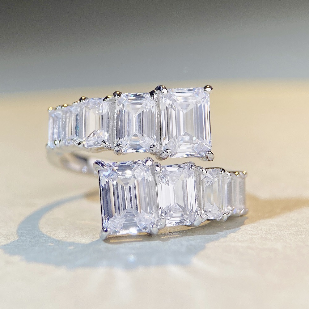 Fashion Geometric Sterling Silver Inlay Zircon Open Ring 1 Piece