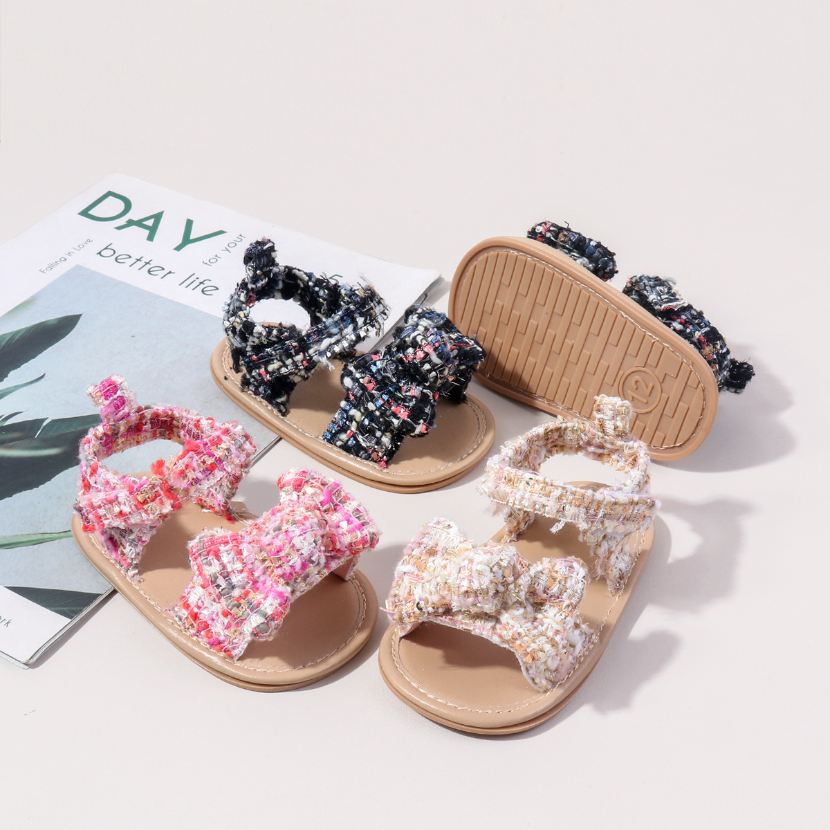 New Baby Sandals, Chanel-Style Plaid, Velcro Rubber Sole, Baby Shoes, Non-Slip, Breathable, Toddler Shoes Bsk5126