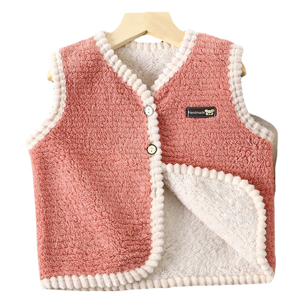 Chaleco de lana de cordero para niños Otoño e invierno de doble cara chaqueta forrada de lana para niños casual color sólido de un solo pecho Chaleco de moda