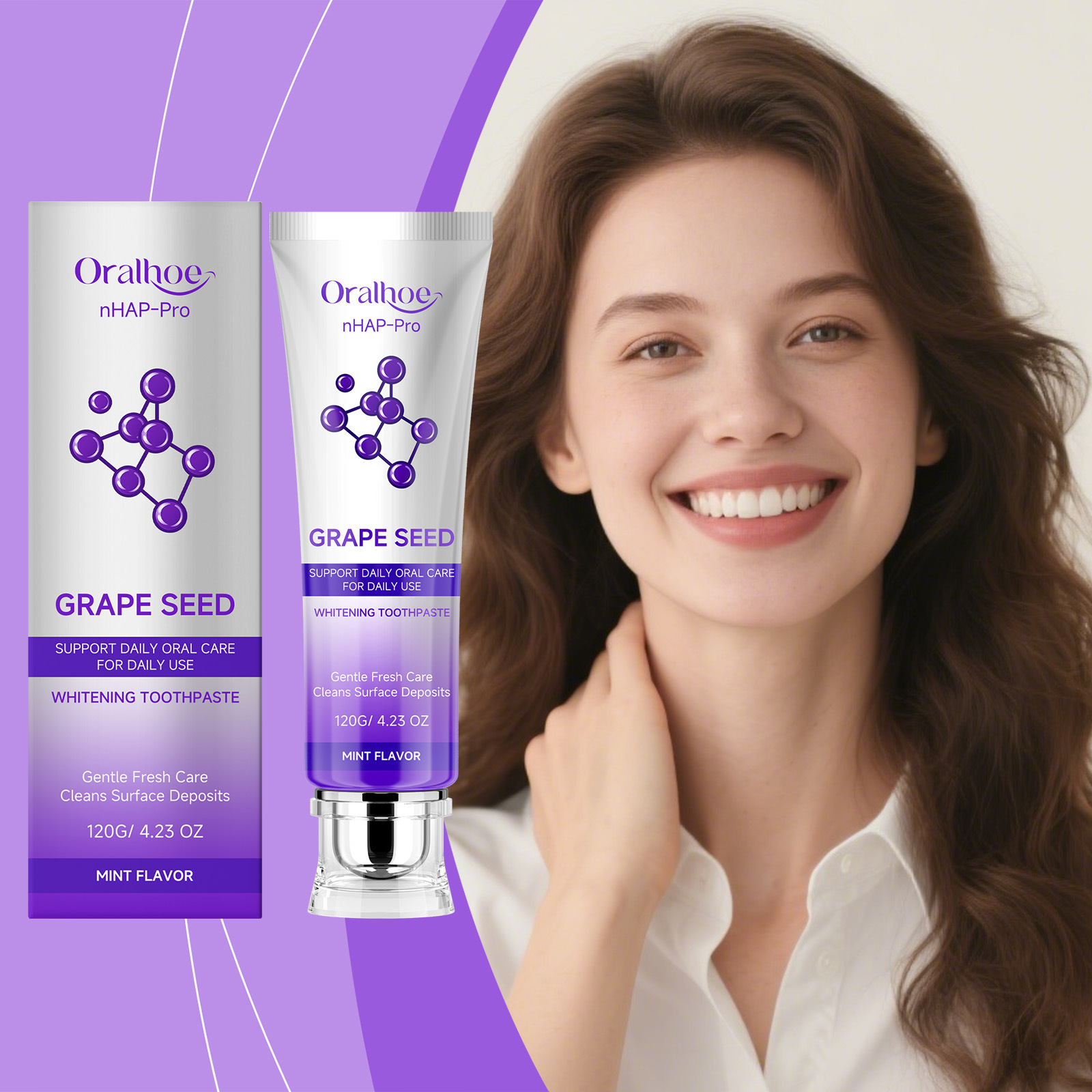 ORALHOE 紫色清新牙膏 温和清洁牙齿口腔洁净清新留香日常护理