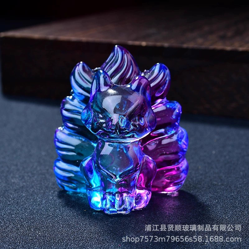 琉璃水晶九尾狐摆件招桃花创意小狐狸送礼玄关办公室桌面手办公仔|undefined