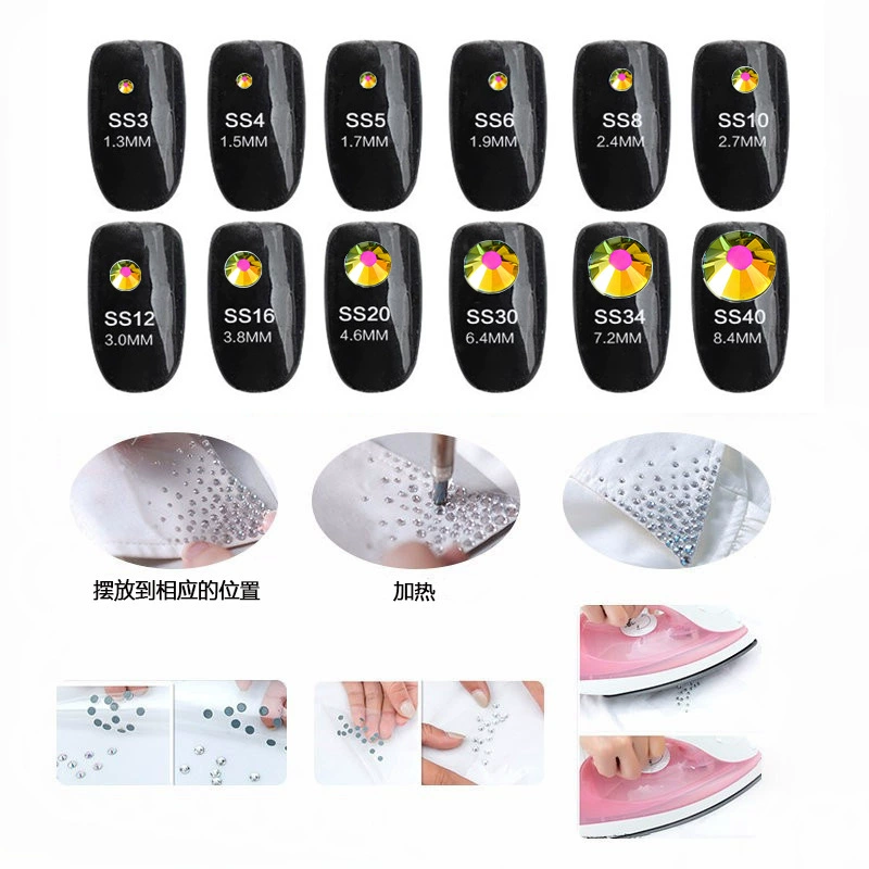 Hot‑fix rhinestones SS3–SS30, glass crystal round flat‑back, 1440 pcs per pack (hot‑melt)