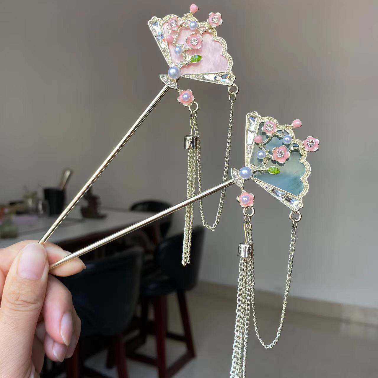 古風扇形流蘇髮簪新中式高級感盤髮簪子現代簡約旗袍髮釵配飾髮飾