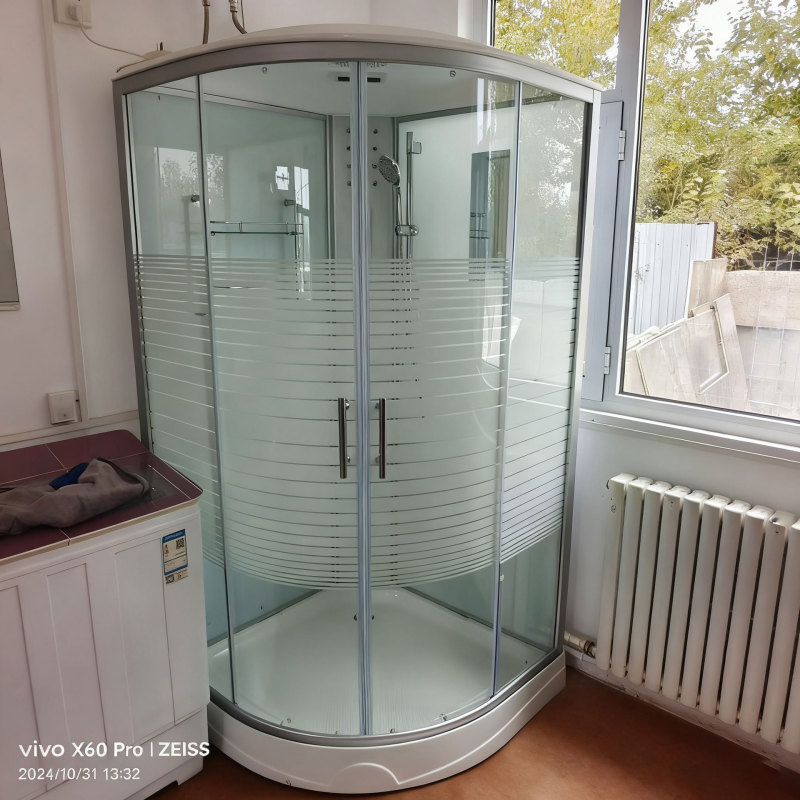 Simple Bathroom with Toilet, Washbasin, Shower, Towel Rack, Light, Fan, Bathroom Engineering, Commercial Custom Shower Room