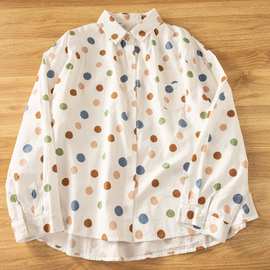 清新甜美衬衫女长袖波点宽松休闲棉质宽松大码衬衫衬衣女装