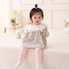 idea嬰兒2023秋季兩件套女童長袖長褲套裝春秋甜美碎花休閒裝3222