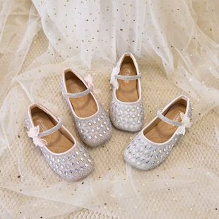 Girls Princess Shoes Summer Crystal Shoes Children's Shoes 2025 New Dress Performance Leather Shoes Girls Soft Sole Shoes