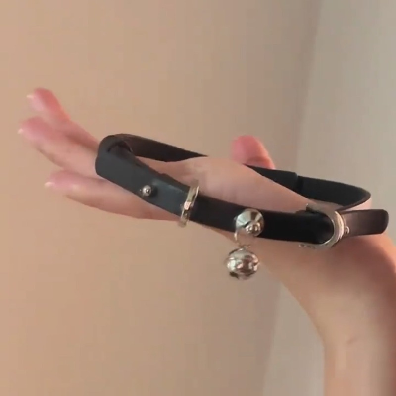 choker双耳小铃铛PU皮项圈时尚锁骨链制颈带圣诞节个性潮颈链|undefined