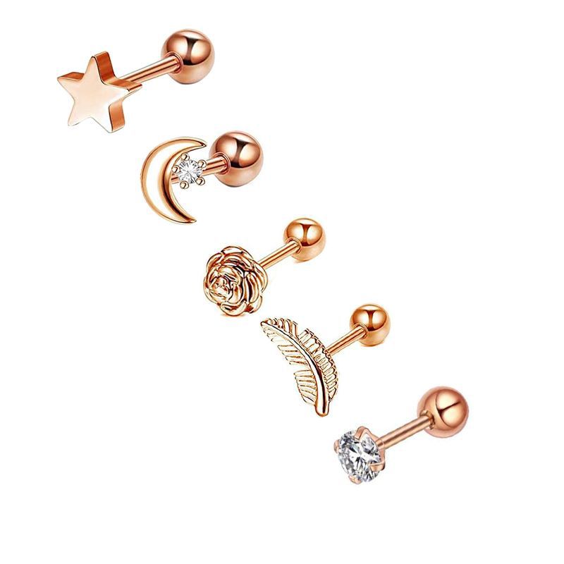 Style Simple Forme De Cœur Acier Inoxydable Placage Zircon Boucles D'oreilles Ensemble De 5 Pièces display picture 5