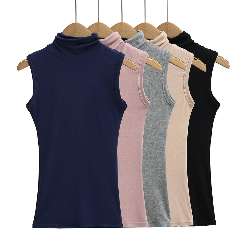 Half-high Collar Sleeveless T-shirt Women's 2025 Women's New Solid Color Tight Vest Spice Girl Fashionable Top