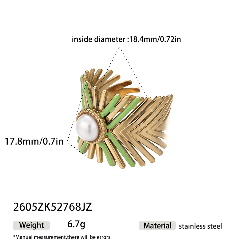 Anillo de acero inoxidable de rayas geométricas de rayas no se desvanece con joyas de 18K