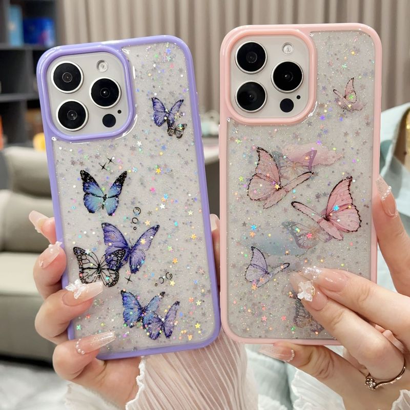 Amazon Glitter Butterfly 17 Pro Manx 13 Mini, 16Pro Laser Protective Case 14Plus