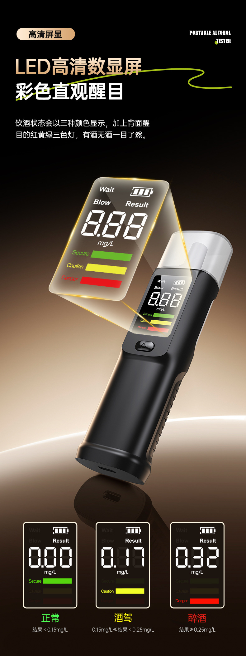 Cross-Border Alcohol Tester, Air-Blown High-Definition Digital Display Alcohol Tester for Drunk Driving, High-Precision Air-Blown Alcohol Detector for Overnight Alcohol Testing