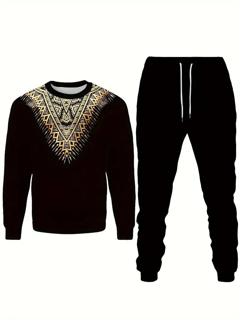 Comercio exterior transfronterizo Europa y América 3D impresión digital retro cuello redondo suéter pantalones traje ME1-ML1