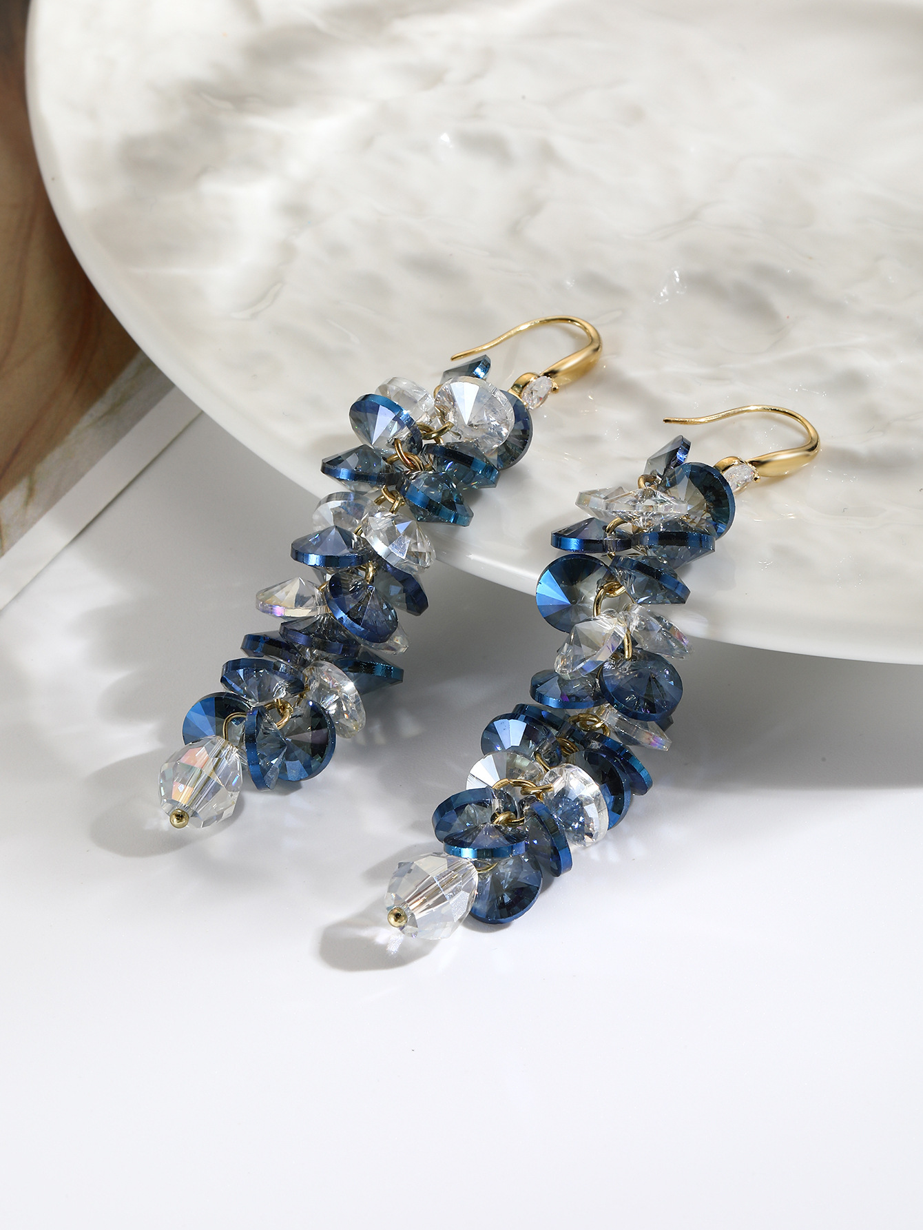 Artificial Crystal Material 1 Pair Elegant Geometric Star Heart Shape Artificial Crystal Drop Earrings
