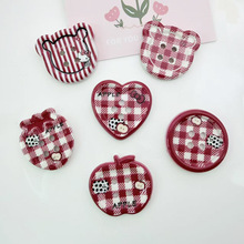 新款格子印花扣子diy发夹配件新年红苹果爱心草莓纽扣手机壳辅料