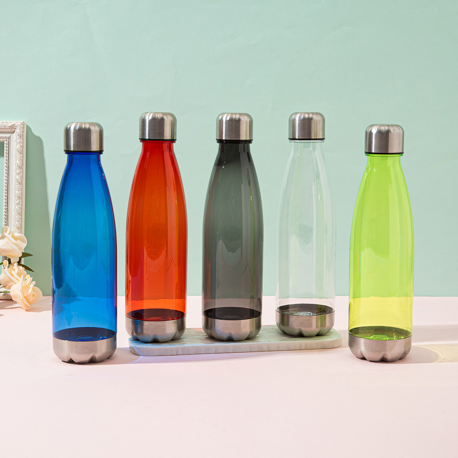 塑料可乐瓶批发太空杯子户外运动水壶便携不锈钢盖钢底保龄球水杯