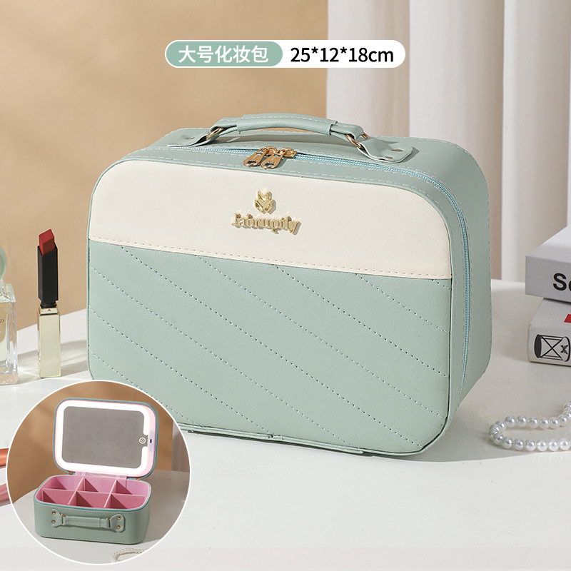 Nueva bolsa de cosméticos con lámpara LED de gran capacidad ins caja de almacenamiento de recuerdos de alta calidad maleta de viaje portátil